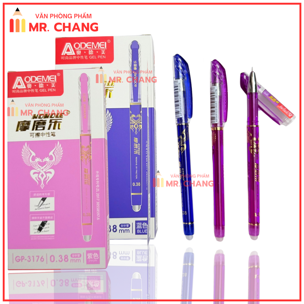 Bút Nắp Đậy Xóa Được Aodemei GP 3176 (Xanh, Tím) (12 Cây/Hộp; 12 Hộp/Lốc; 16 Lốc/Thùng)