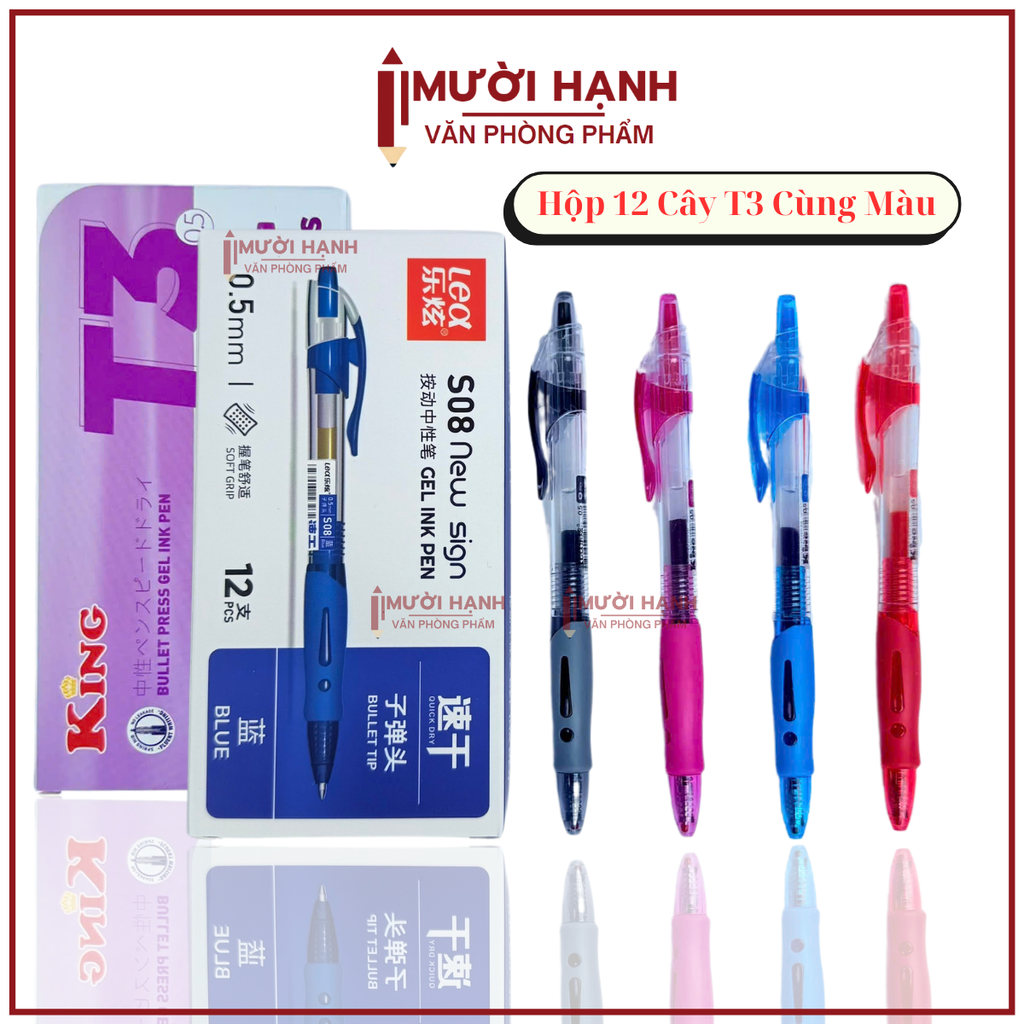 . Bút Bi Bấm Nước Lex T3, S08 (Xanh, Tím, Đỏ, Đen) (12 Cây/Hộp; 144 Hộp/Thùng)