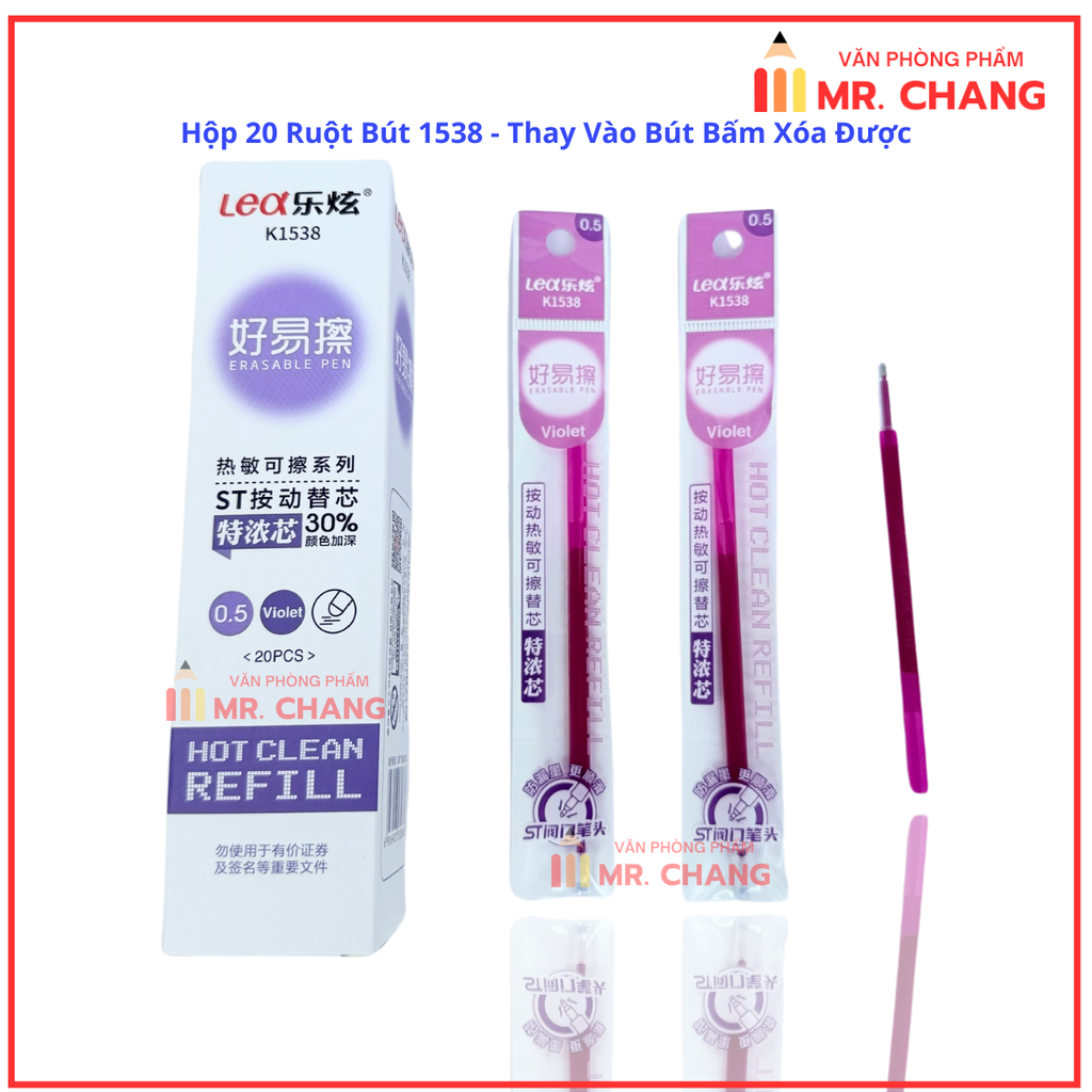 Ruột Bút Xóa Được BÚT BẤM LEX 1538 (20 Ống/Hộp; 12 Hộp/Lốc; 24 Lốc/Thùng)