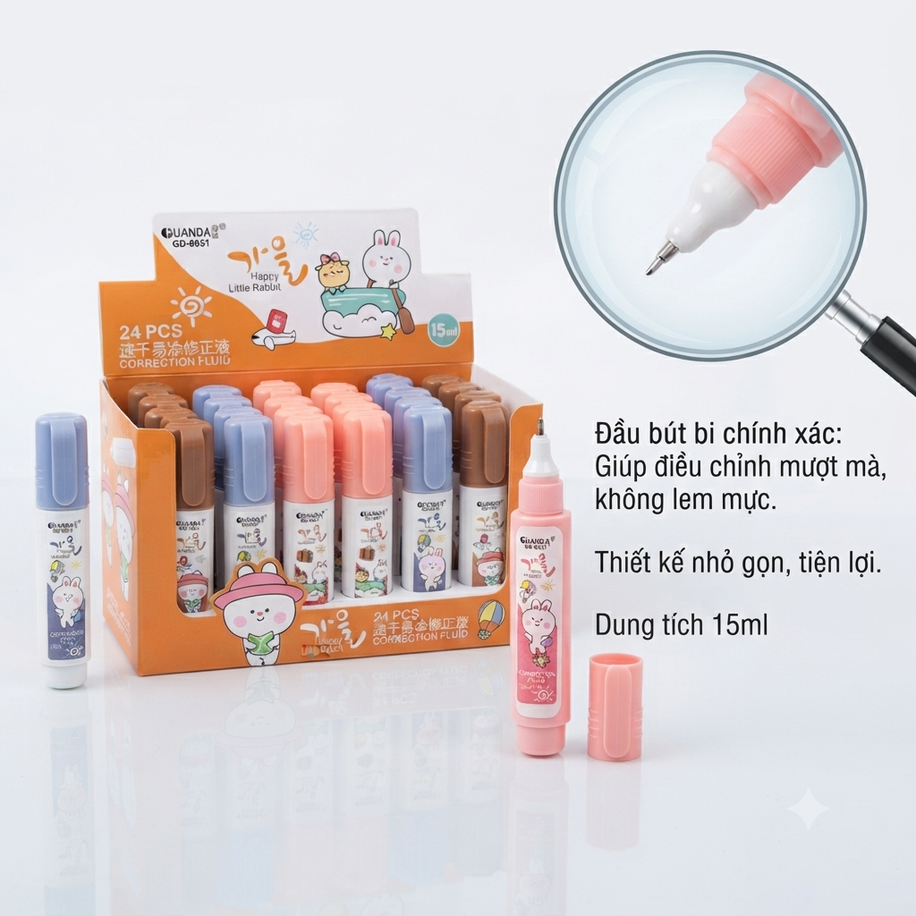 Bút Xoá Nước Nhiều Mẫu Dễ Thương 1069, 1070, 1073, 1075, 1076 (24 Cái/Hộp, 36 Hộp/Thùng)