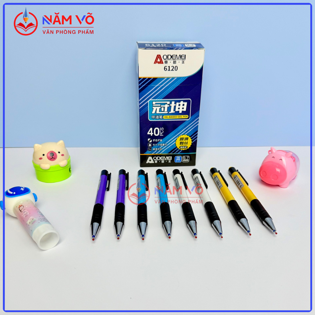 Bút Bi Bấm MỰC XANH Aodemei 6120 (40 Cây/ Hộp; 72 Hộp/ Thùng)