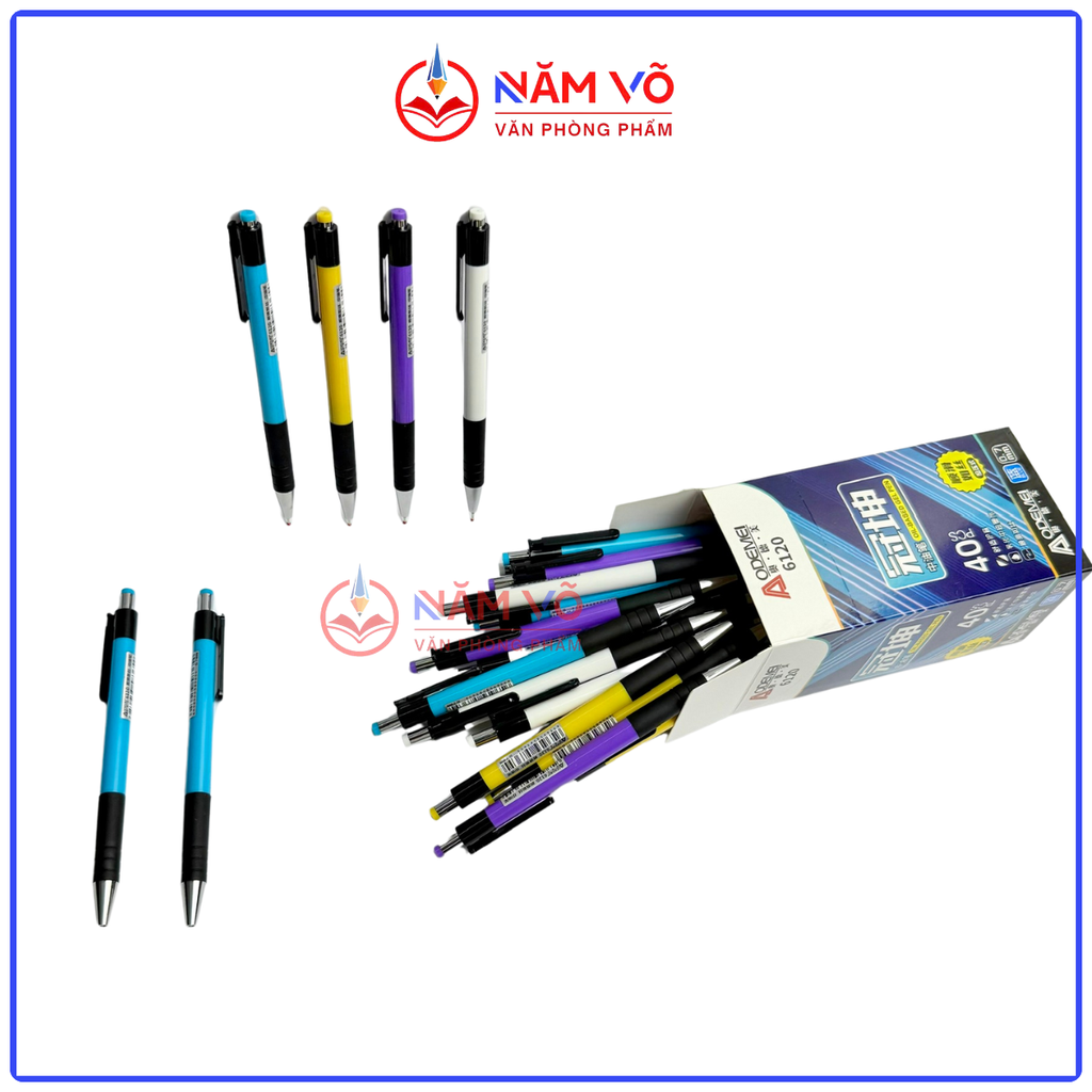 Bút Bi Bấm MỰC XANH Aodemei 6120 (40 Cây/ Hộp; 72 Hộp/ Thùng)
