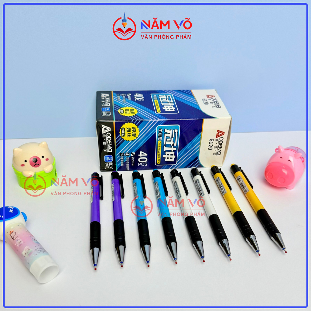 Bút Bi Bấm MỰC XANH Aodemei 6120 (40 Cây/ Hộp; 72 Hộp/ Thùng)