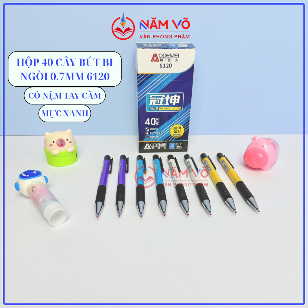 Bút Bi Bấm MỰC XANH Aodemei 6120 (40 Cây/ Hộp; 72 Hộp/ Thùng)