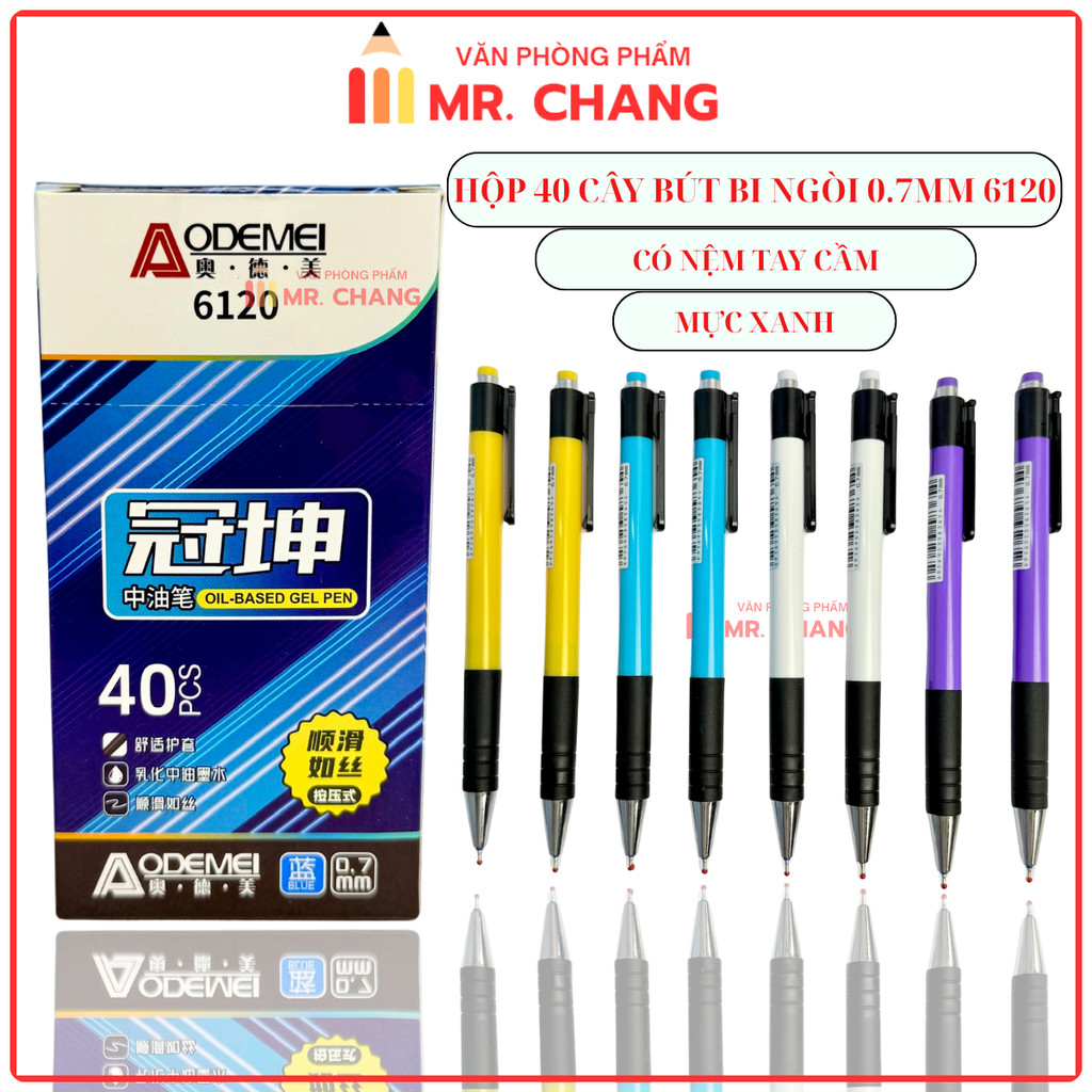 Bút Bi Bấm MỰC XANH Aodemei 6120 (40 Cây/ Hộp; 72 Hộp/ Thùng)