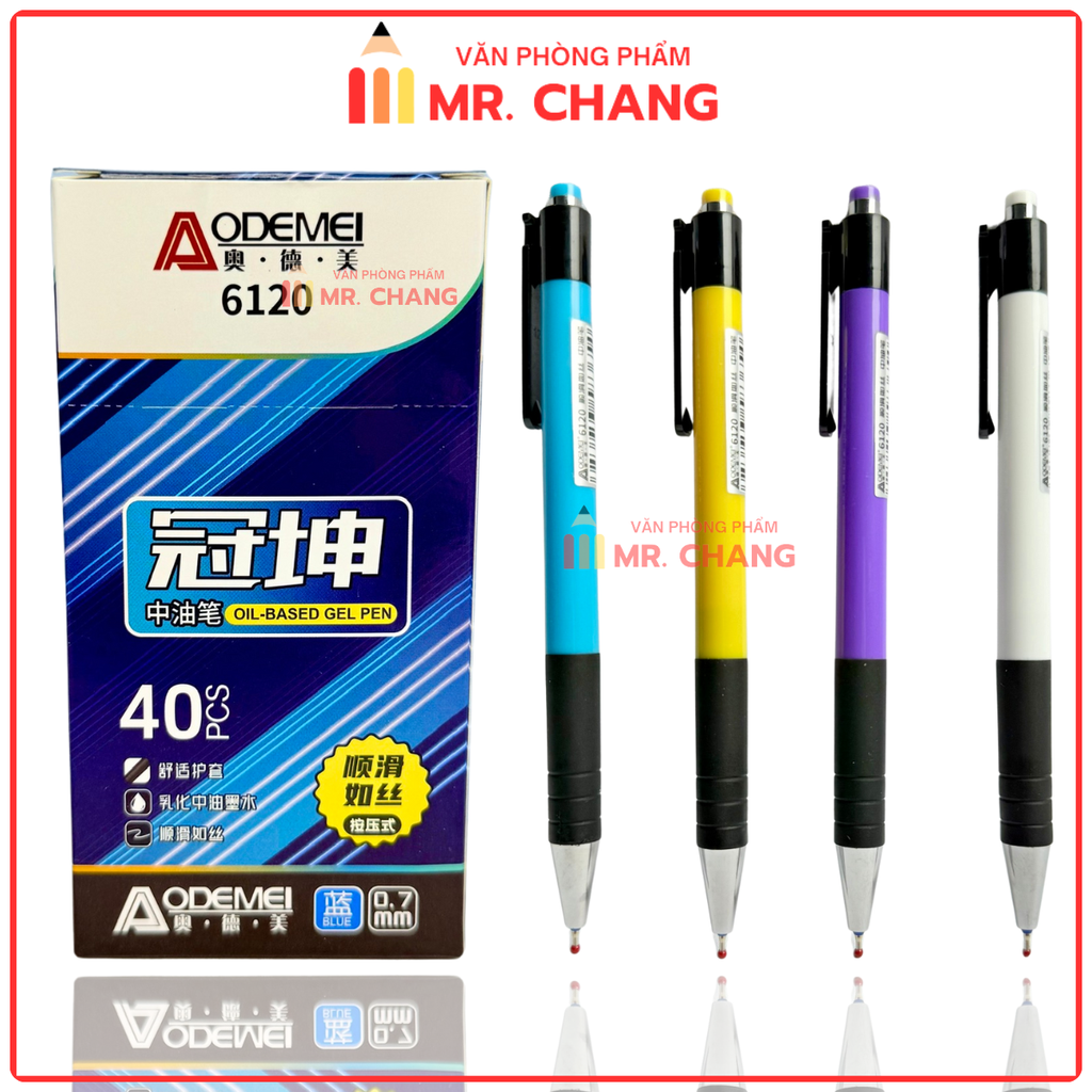 Bút Bi Bấm MỰC XANH Aodemei 6120 (40 Cây/ Hộp; 72 Hộp/ Thùng)