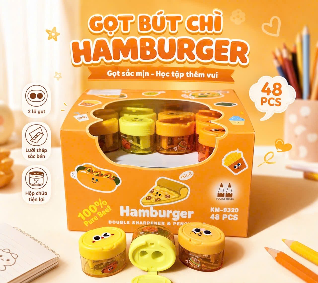 Gọt Bút Chì 2 Lỗ KM 9320, 9377 (48 Cái/Hộp, 36 Hộp/Thùng)