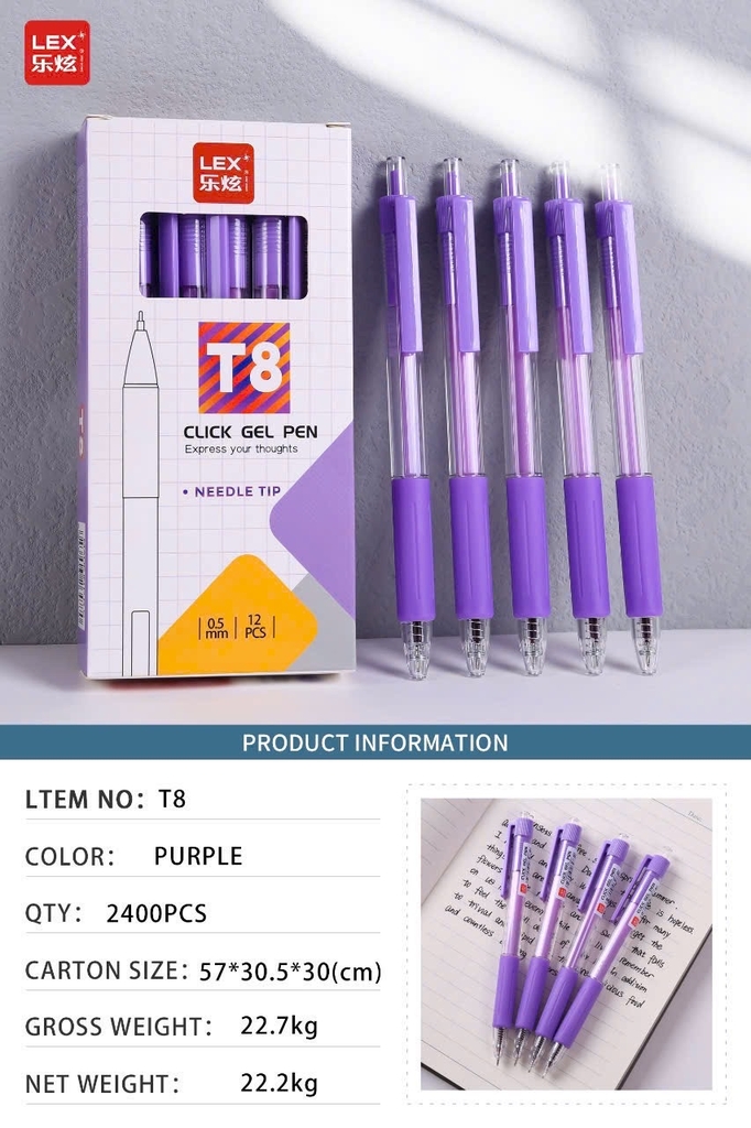 Kệ Bút Gel Bấm T8 Lex Mực Tím (96 Cây/ Kệ; 4 Kệ/ Lốc; 24 Kệ/ Thùng)