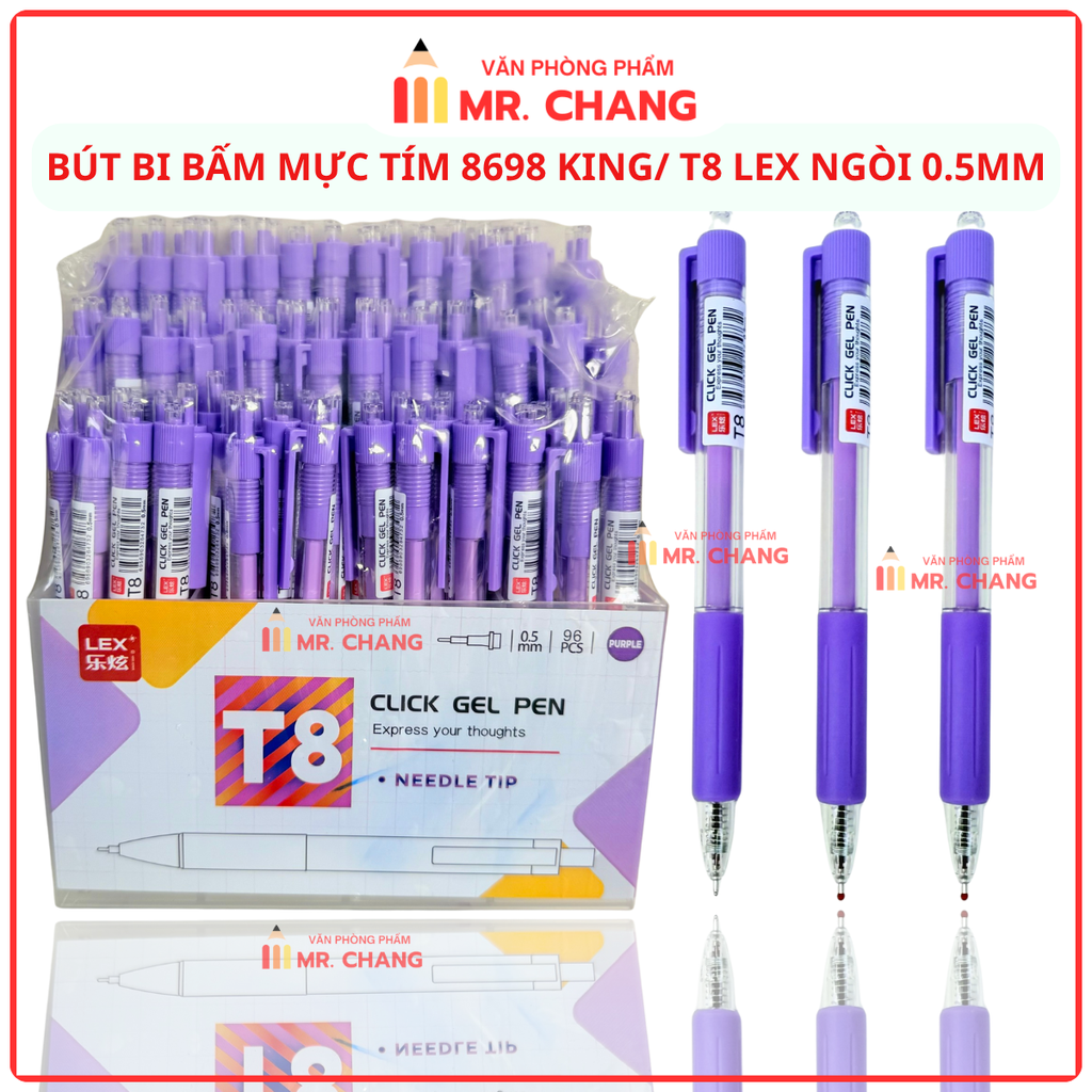 Kệ Bút Gel Bấm T8 Lex Mực Tím (96 Cây/ Kệ; 4 Kệ/ Lốc; 24 Kệ/ Thùng)