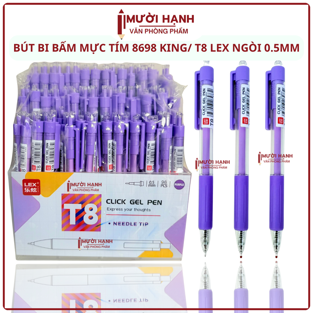 Kệ Bút Gel Bấm T8 Lex Mực Tím (96 Cây/ Kệ; 4 Kệ/ Lốc; 24 Kệ/ Thùng)
