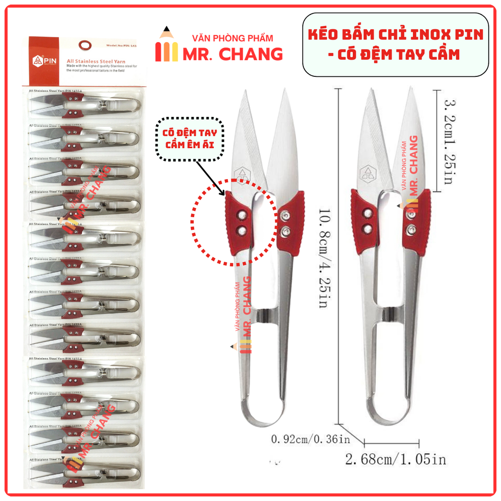 Kéo Cắt Chỉ Inox Đệm Tay 1433 (12 Cái/ Vĩ; 120 Vĩ/ Thùng)