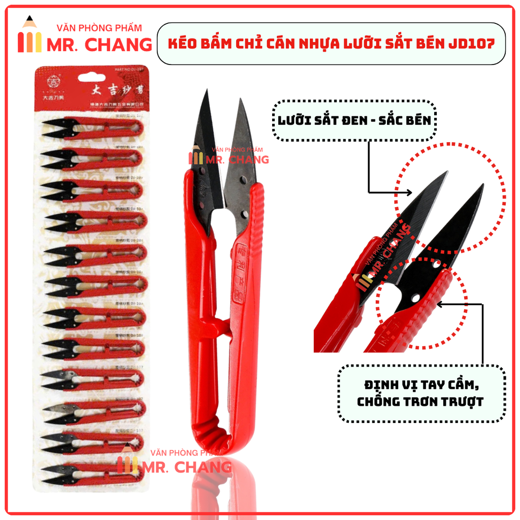 Kéo Cắt Chỉ 3 Màu và JD 107 (12 Cái/ Vĩ; 20 Vĩ/ Hộp; 6 Hộp/ Thùng)