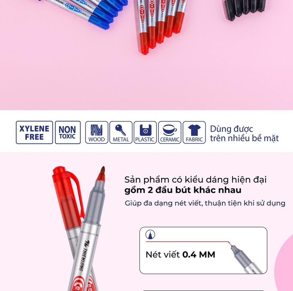 TL - Bút Lông Dầu Nhỏ PM04 (Xanh, Đỏ, Đen) (10 Cây/Hộp)