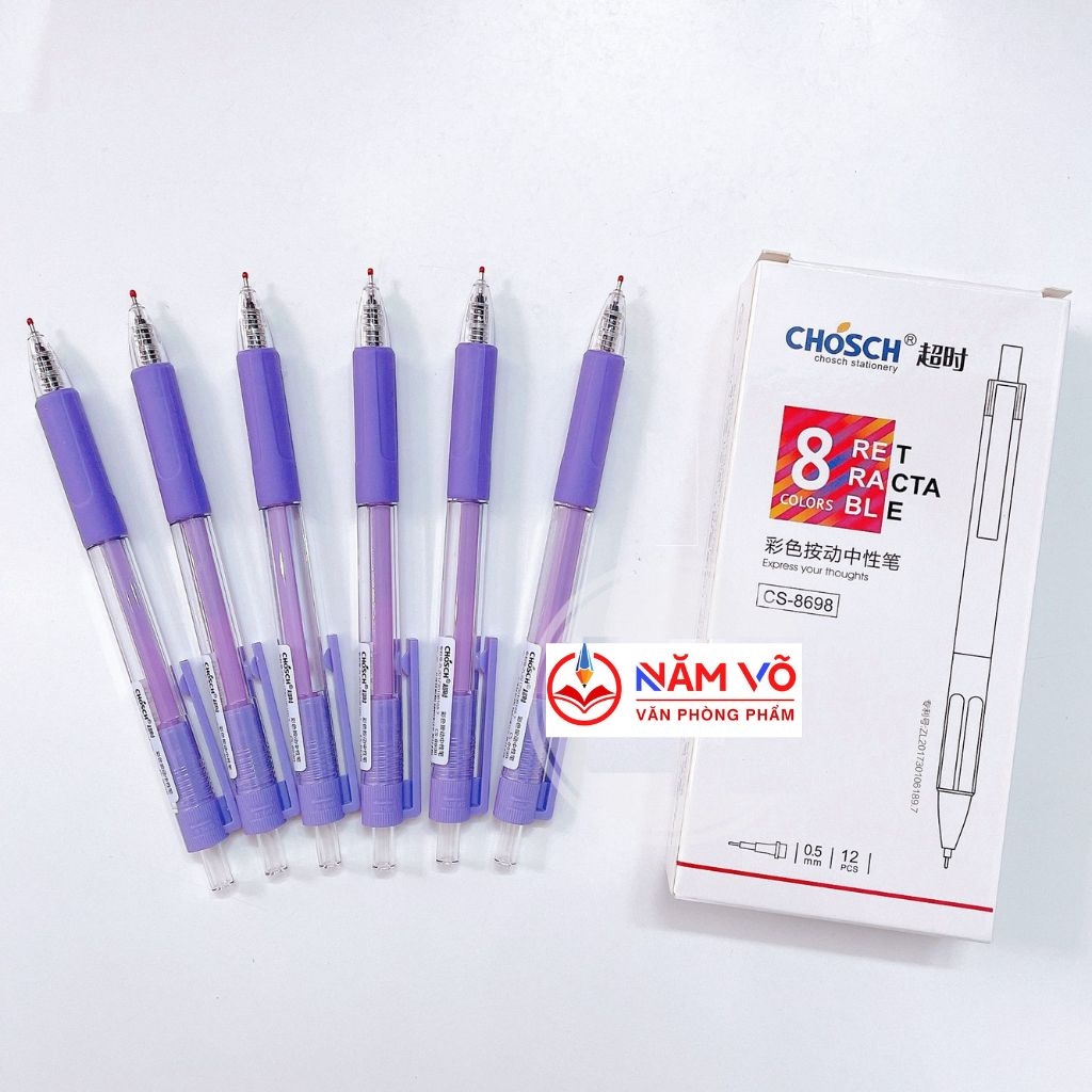 . Bút Chosch Mực Nước CS8698 (Xanh, Tím, Đỏ, Đen) (12 Cây/Hộp; 12 Hộp/ Lốc; 12 Lốc/Thùng)