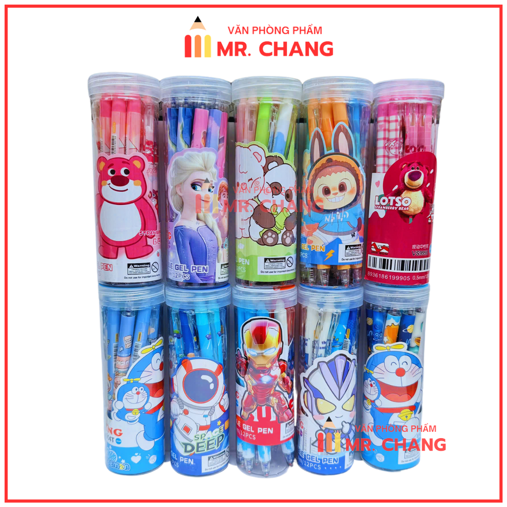 LON 12 CÂY Bút Gel Bấm Xóa Được VS, King Lon (Xanh, Tím) (12 Cây/Lon) (12 Lon/Lốc) (16 Lốc/Thùng)