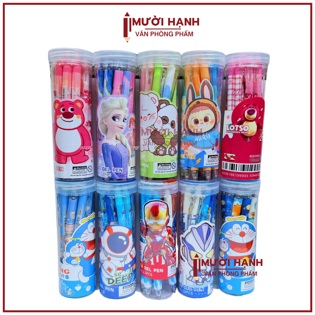 LON 12 CÂY Bút Gel Bấm Xóa Được VS, King Lon (Xanh, Tím) (12 Cây/Lon) (12 Lon/Lốc) (16 Lốc/Thùng)