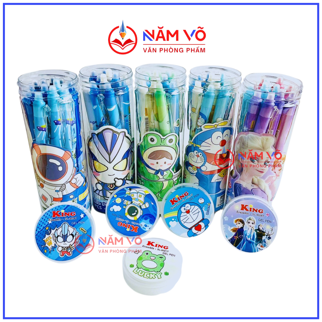 LON 12 CÂY Bút Gel Bấm Xóa Được VS, King Lon (Xanh, Tím) (12 Cây/Lon) (12 Lon/Lốc) (16 Lốc/Thùng)