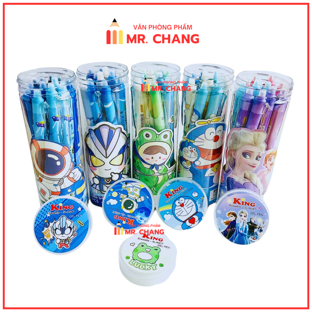 LON 12 CÂY Bút Gel Bấm Xóa Được VS, King Lon (Xanh, Tím) (12 Cây/Lon) (12 Lon/Lốc) (16 Lốc/Thùng)