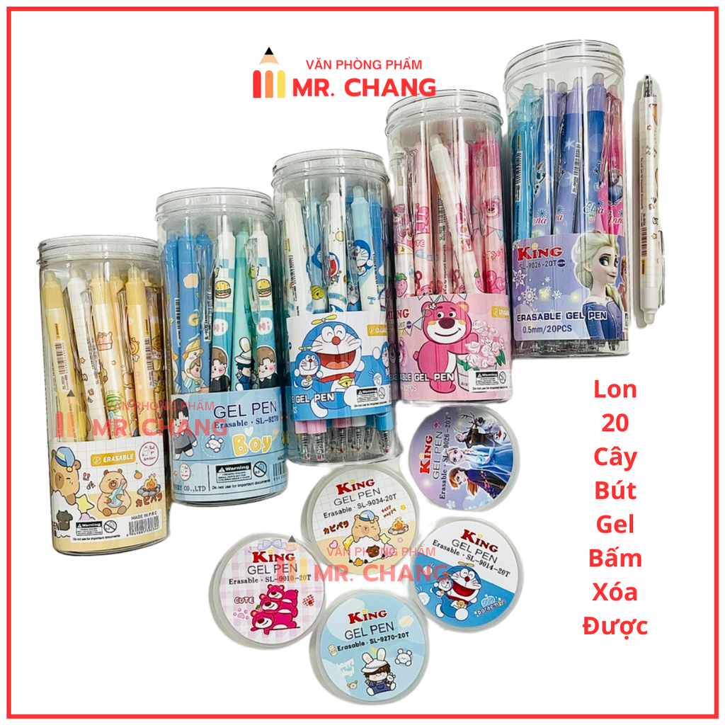 LON 20 CÂY Bút Gel BẤM Xóa Được LON KING (Xanh, Tím) (20 Cây/Lon; 12 Lon/Hộp; 96 Lon/Thùng) 9986