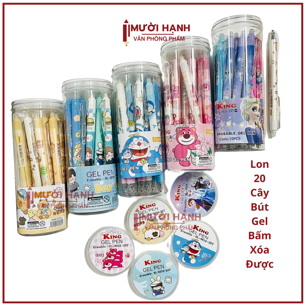 LON 20 CÂY Bút Gel BẤM Xóa Được LON KING (Xanh, Tím) (20 Cây/Lon; 12 Lon/Hộp; 96 Lon/Thùng) 9986