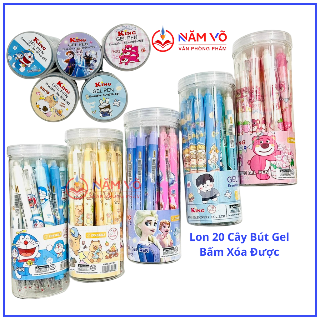 LON 20 CÂY Bút Gel BẤM Xóa Được LON KING (Xanh, Tím) (20 Cây/Lon; 12 Lon/Hộp; 96 Lon/Thùng) 9986