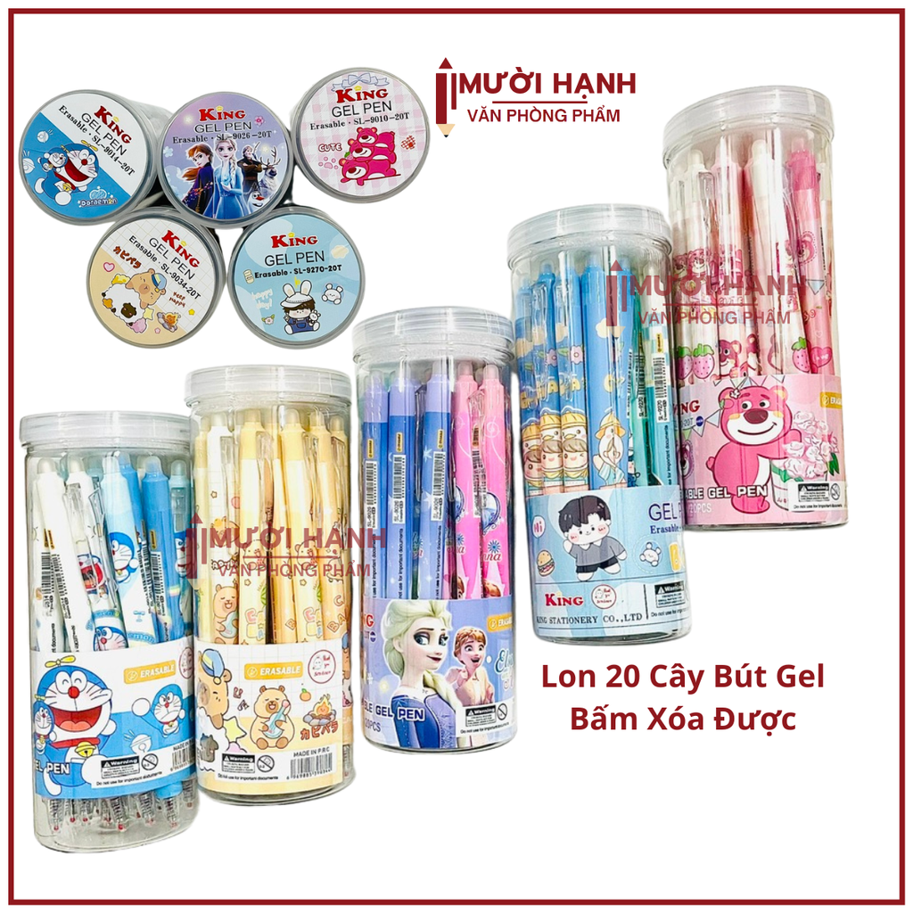 LON 20 CÂY Bút Gel BẤM Xóa Được LON KING (Xanh, Tím) (20 Cây/Lon; 12 Lon/Hộp; 96 Lon/Thùng) 9986