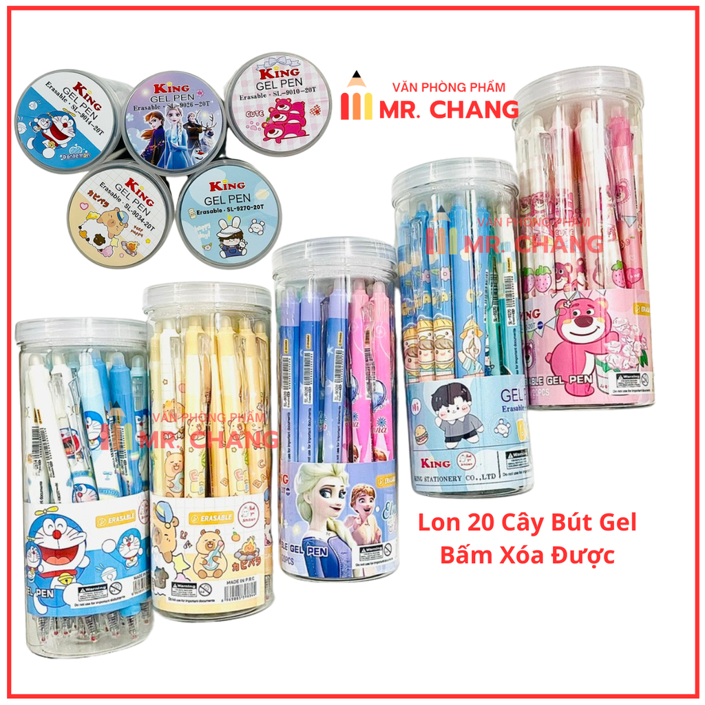 LON 20 CÂY Bút Gel BẤM Xóa Được LON KING (Xanh, Tím) (20 Cây/Lon; 12 Lon/Hộp; 96 Lon/Thùng) 9986