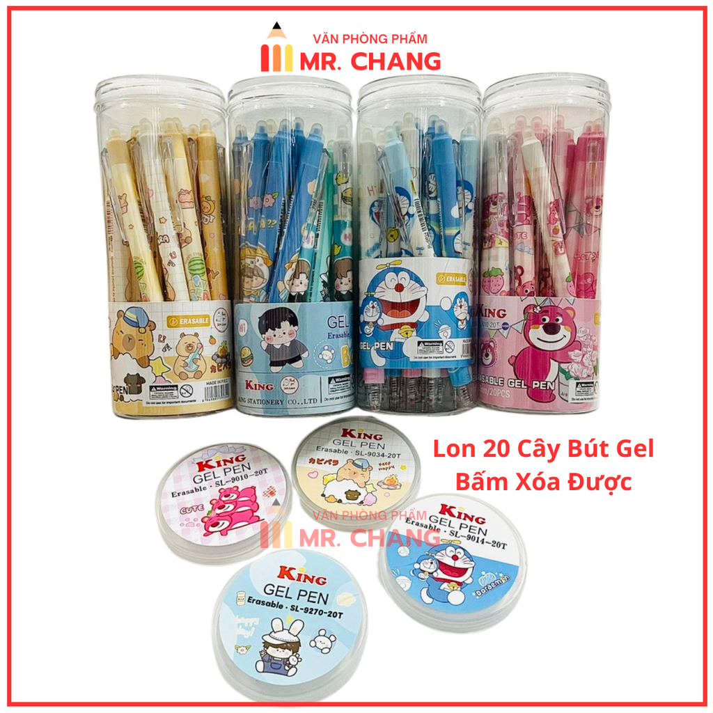 LON 20 CÂY Bút Gel BẤM Xóa Được LON KING (Xanh, Tím) (20 Cây/Lon; 12 Lon/Hộp; 96 Lon/Thùng) 9986