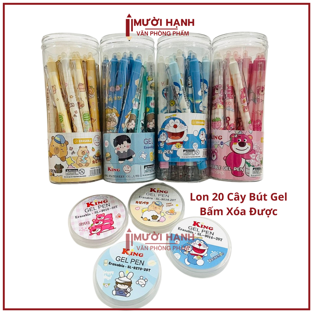LON 20 CÂY Bút Gel BẤM Xóa Được LON KING (Xanh, Tím) (20 Cây/Lon; 12 Lon/Hộp; 96 Lon/Thùng) 9986