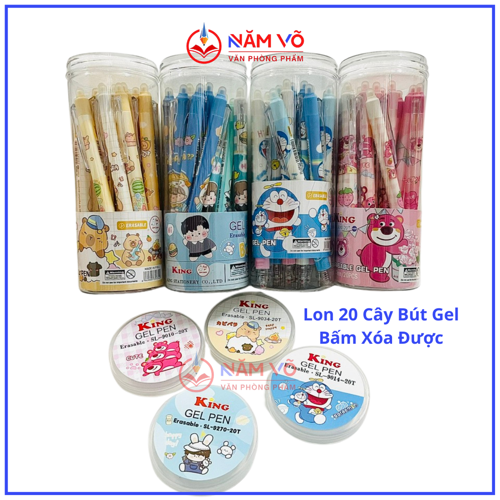 LON 20 CÂY Bút Gel BẤM Xóa Được LON KING (Xanh, Tím) (20 Cây/Lon; 12 Lon/Hộp; 96 Lon/Thùng) 9986