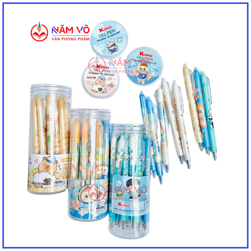 LON 20 CÂY Bút Gel BẤM Xóa Được LON KING (Xanh, Tím) (20 Cây/Lon; 12 Lon/Hộp; 96 Lon/Thùng) 9986