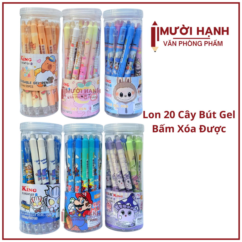 LON 20 CÂY Bút Gel BẤM Xóa Được LON KING (Xanh, Tím) (20 Cây/Lon; 12 Lon/Hộp; 96 Lon/Thùng) 9986