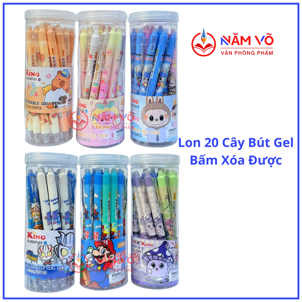 LON 20 CÂY Bút Gel BẤM Xóa Được LON KING (Xanh, Tím) (20 Cây/Lon; 12 Lon/Hộp; 96 Lon/Thùng) 9986