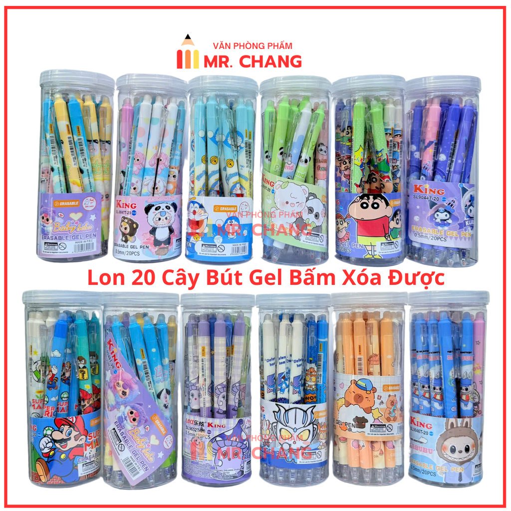 LON 20 CÂY Bút Gel BẤM Xóa Được LON KING (Xanh, Tím) (20 Cây/Lon; 12 Lon/Hộp; 96 Lon/Thùng) 9986