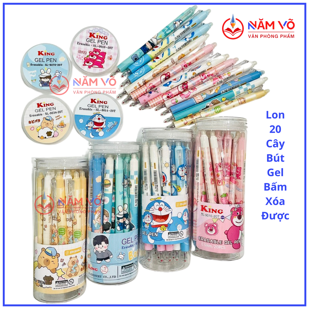 LON 20 CÂY Bút Gel BẤM Xóa Được LON KING (Xanh, Tím) (20 Cây/Lon; 12 Lon/Hộp; 96 Lon/Thùng) 9986
