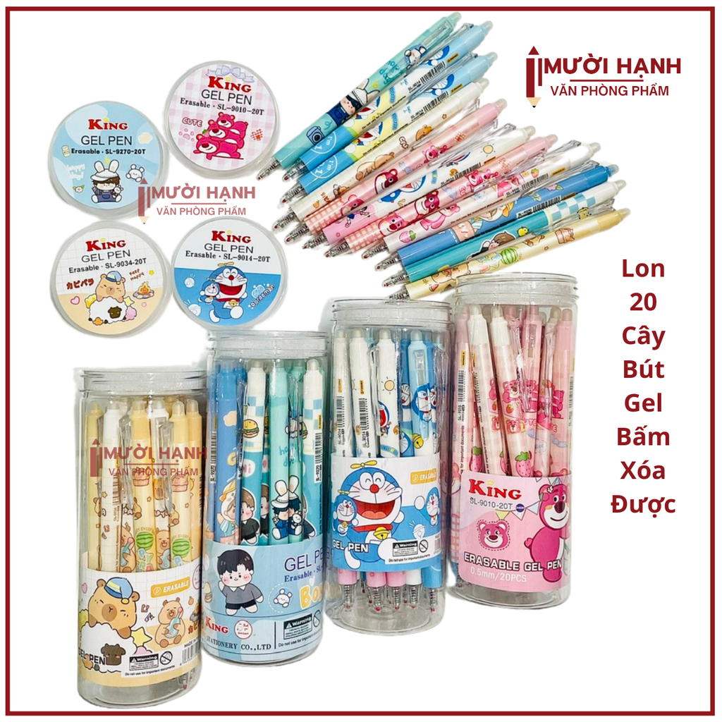 LON 20 CÂY Bút Gel BẤM Xóa Được LON KING (Xanh, Tím) (20 Cây/Lon; 12 Lon/Hộp; 96 Lon/Thùng) 9986