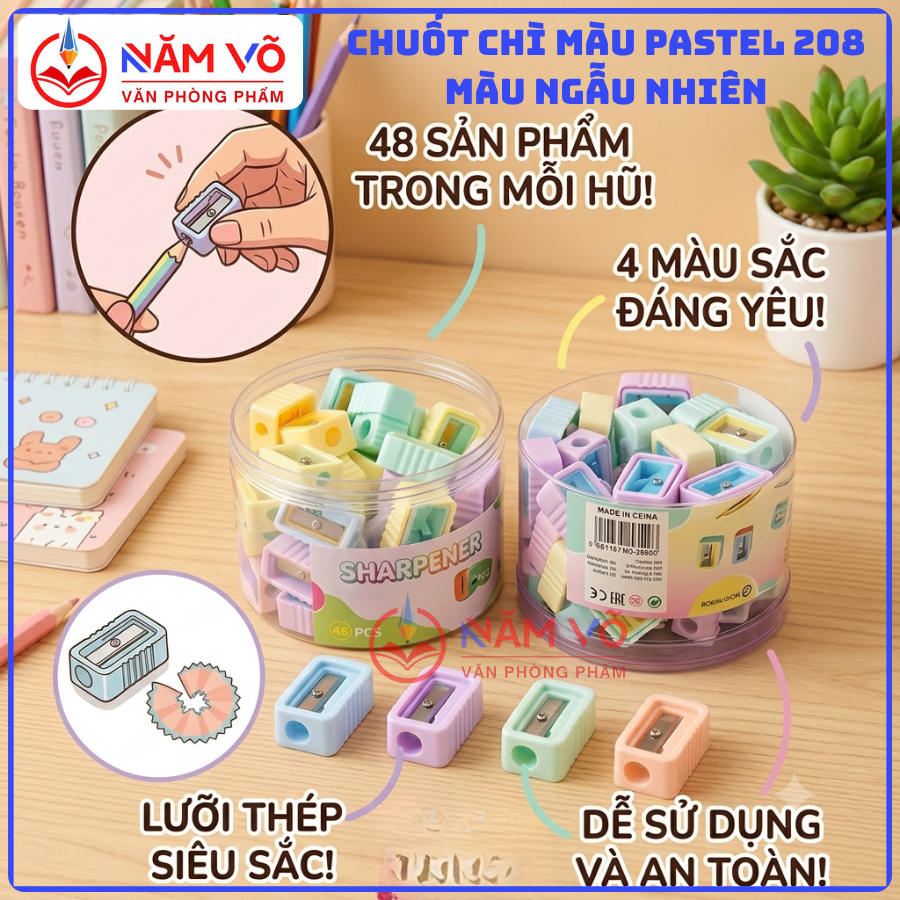 Lon Chuốt Bút Chì Màu Sắc Dễ Thương 208 (48 Cái/Lon, 100 Lon/1 Thùng)