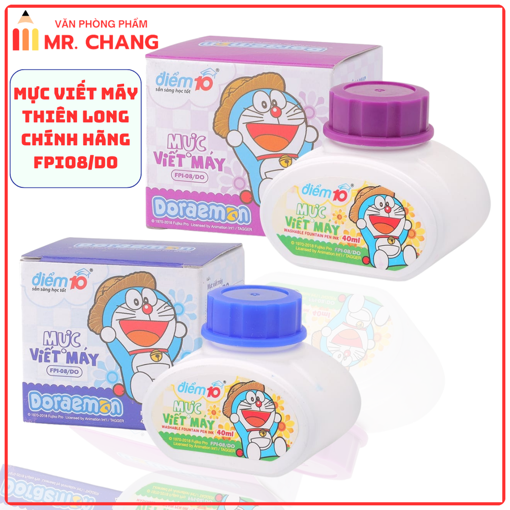 TL - Mực bút máy Doremon FPI-08/DO 40ml (Xanh, Tím, Đen) (8 Lọ/Lốc)