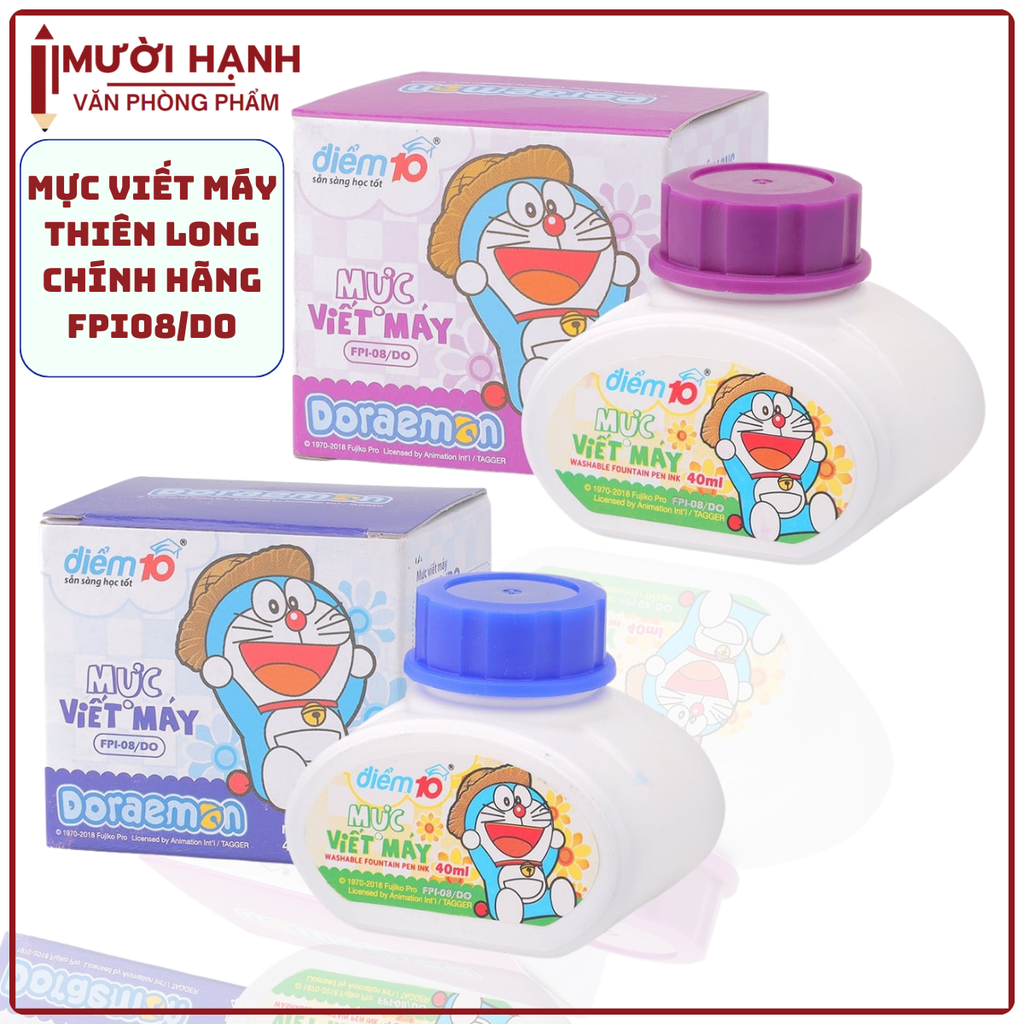 TL - Mực bút máy Doremon FPI-08/DO 40ml (Xanh, Tím, Đen) (8 Lọ/Lốc)