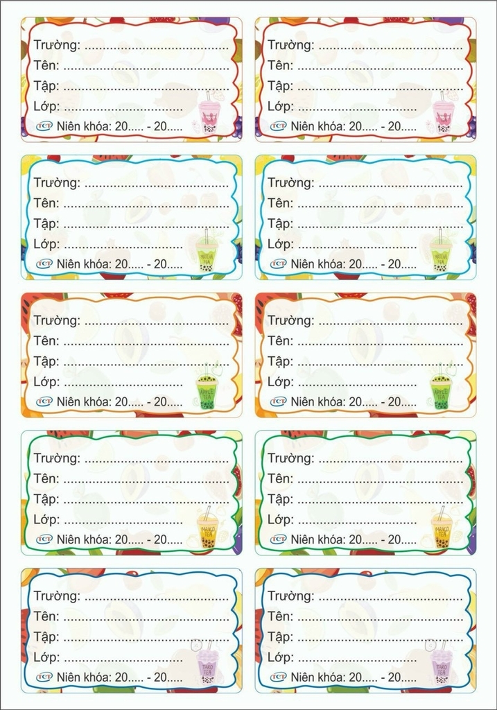 Nhãn Vở Đại 10 Nhãn Có Keo (5 Tờ/Bịch; 10 Bịch/Bó)