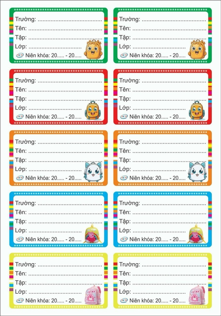 Nhãn Vở Đại 10 Nhãn Có Keo (5 Tờ/Bịch; 10 Bịch/Bó)