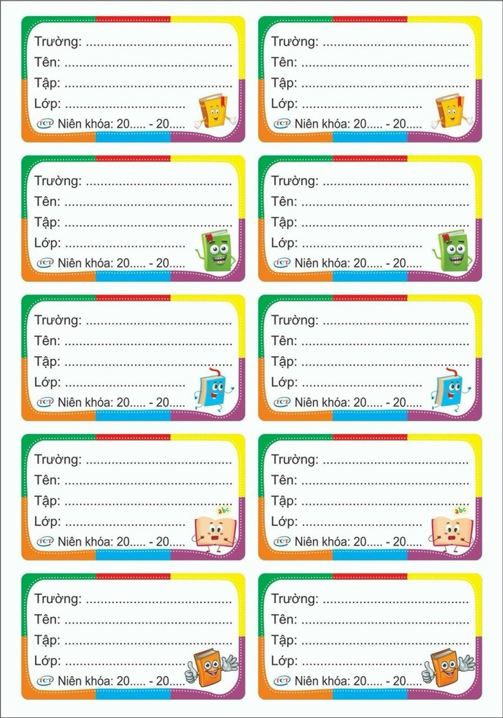 Nhãn Vở Đại 10 Nhãn Có Keo (5 Tờ/Bịch; 10 Bịch/Bó)