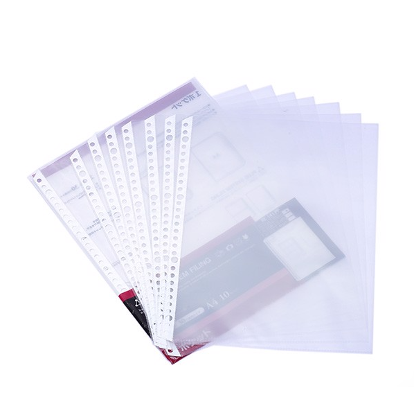PLUS - Túi Nilon Đựng Hồ Sơ Đục Lỗ A4 dày 0.07mm 92-372A (10 Cái/Xấp, 130 Xấp/Thùng)