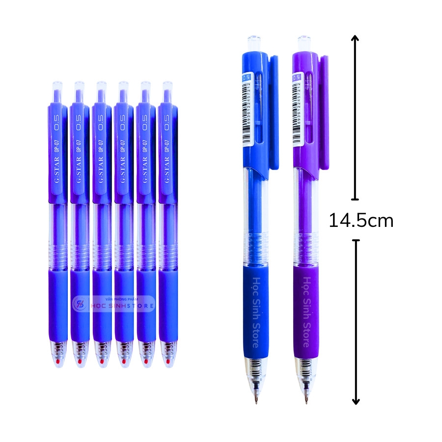 G-Star Bút Gel GP07 Ngòi 0.5mm Mực Xanh, Tím (12 Cây/ Hộp; 12 Hộp/ Lốc)