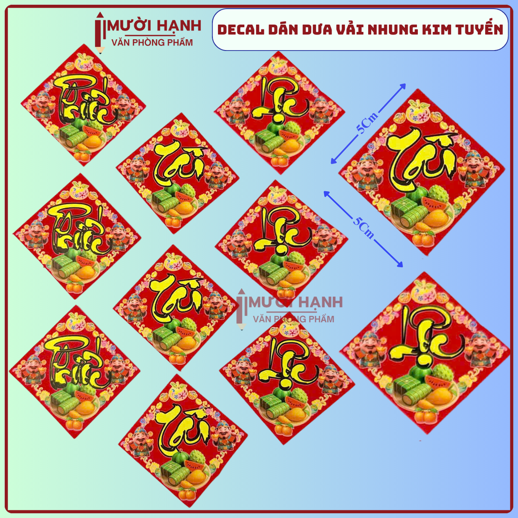 Dán Dưa Vải Nhung (Tài, Lộc, Phước) - (10 Tờ/ Xấp; 10 Xấp/ Bó)
