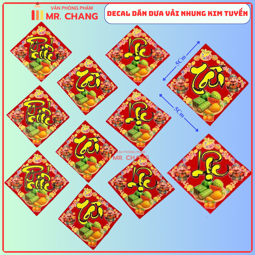 Dán Dưa Vải Nhung (Tài, Lộc, Phước) - (10 Tờ/ Xấp; 10 Xấp/ Bó)