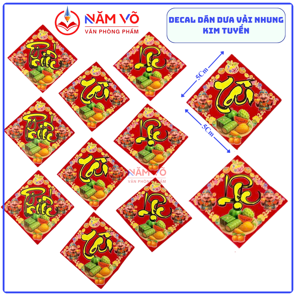 Dán Dưa Vải Nhung (Tài, Lộc, Phước) - (10 Tờ/ Xấp; 10 Xấp/ Bó)