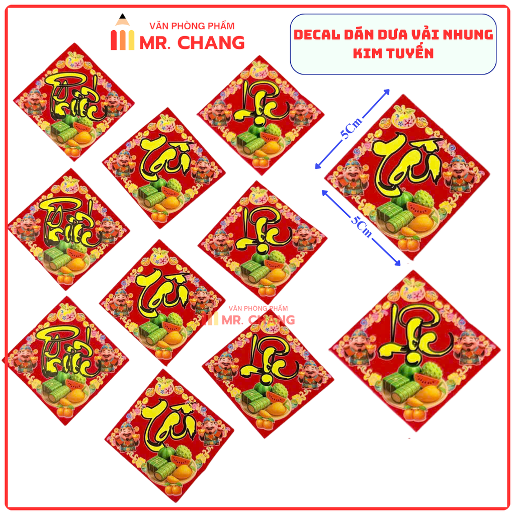 Dán Dưa Vải Nhung (Tài, Lộc, Phước) - (10 Tờ/ Xấp; 10 Xấp/ Bó)