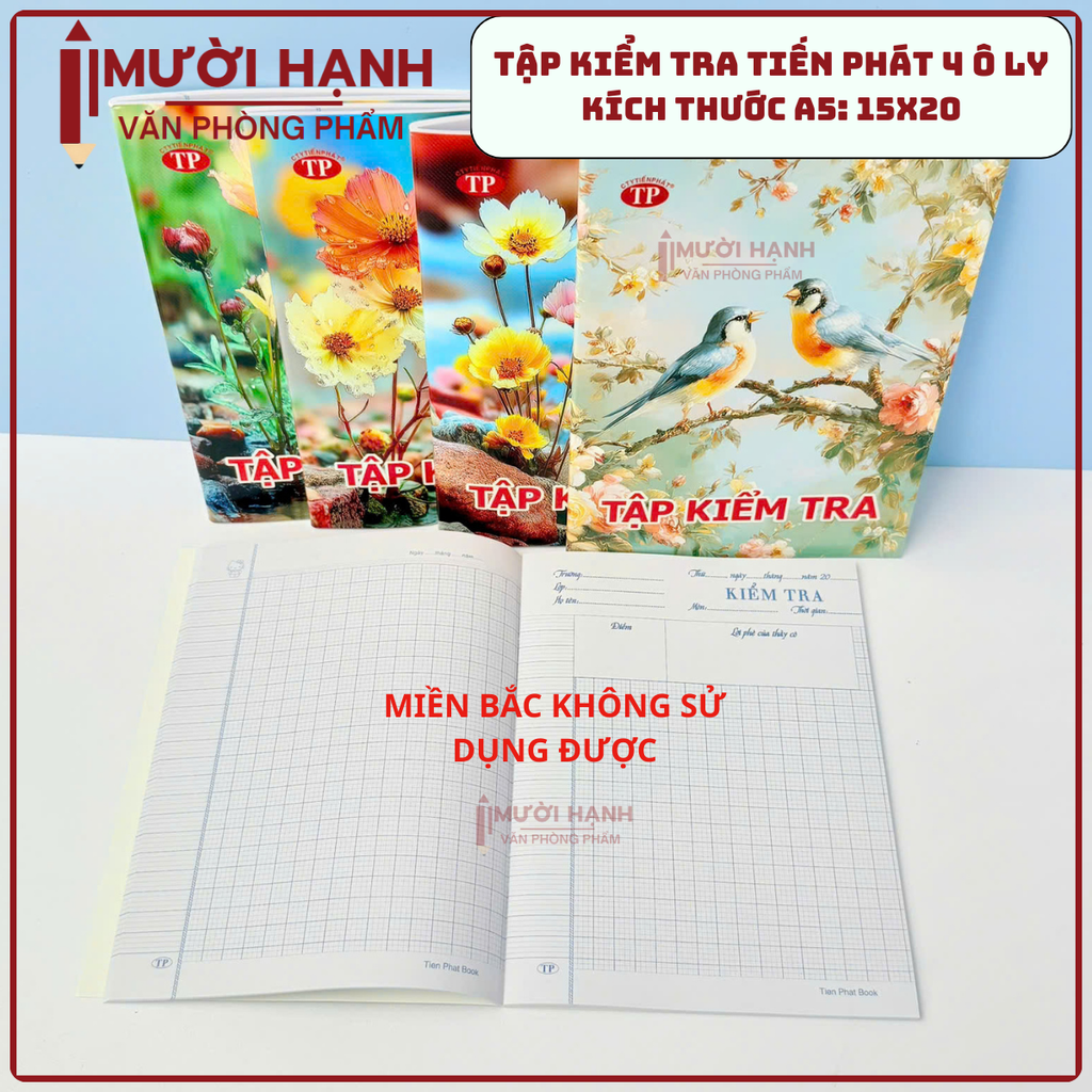 Tập KIỂM TRA Tiến Phát 4 Ô Ly DL 80Gms (200 Quyển/ Cây)