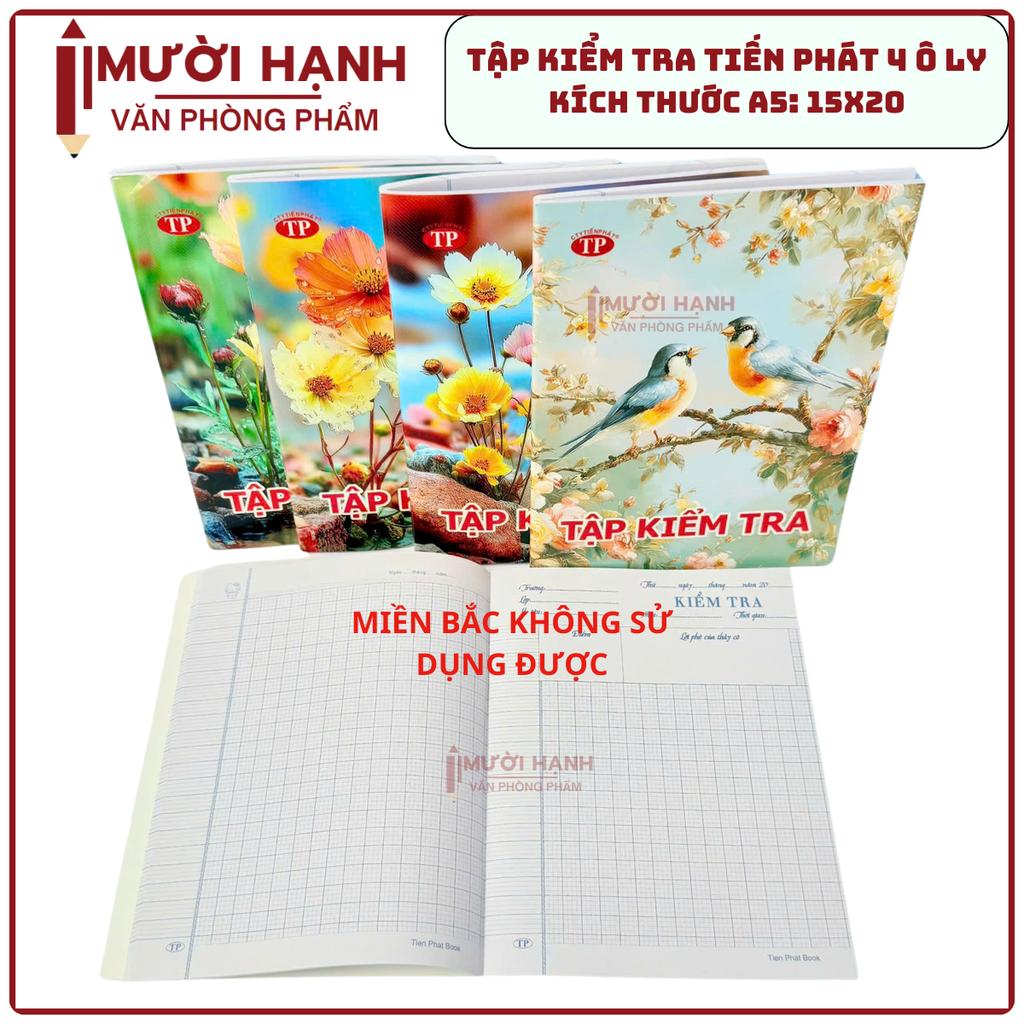 Tập KIỂM TRA Tiến Phát 4 Ô Ly DL 80Gms (200 Quyển/ Cây)